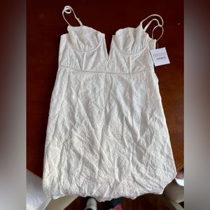 White floral plunge bustier eyelet dress
